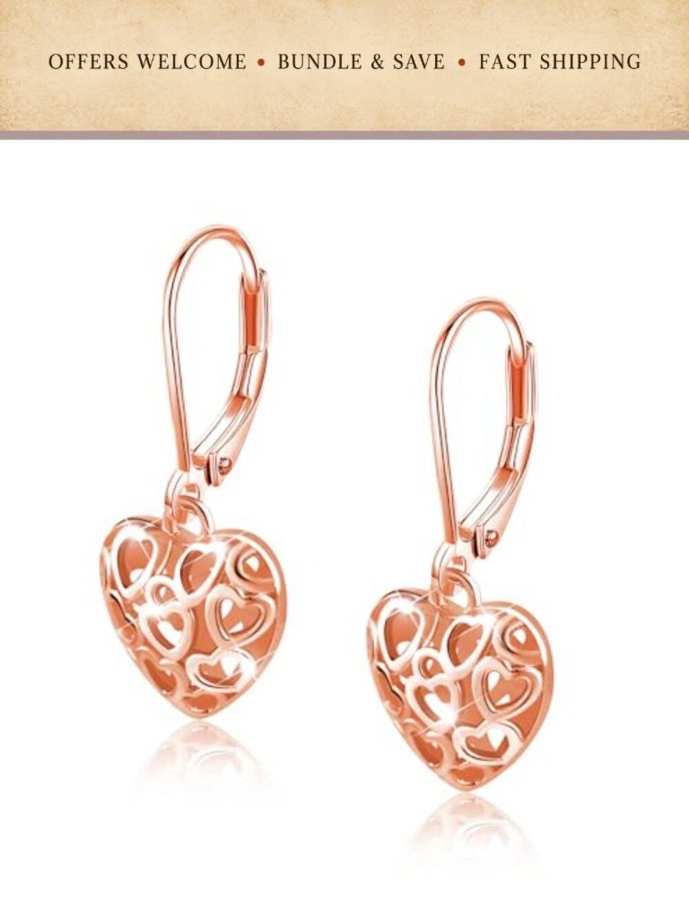 Sterling Silver Filigree Heart Drop Dangle Earrings Leverback